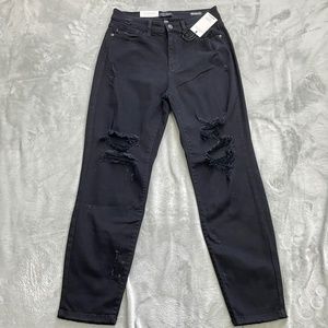 New Judy Blue Jean Womens 7 Black High Rise Distressed Boyfriend Stretch Denim